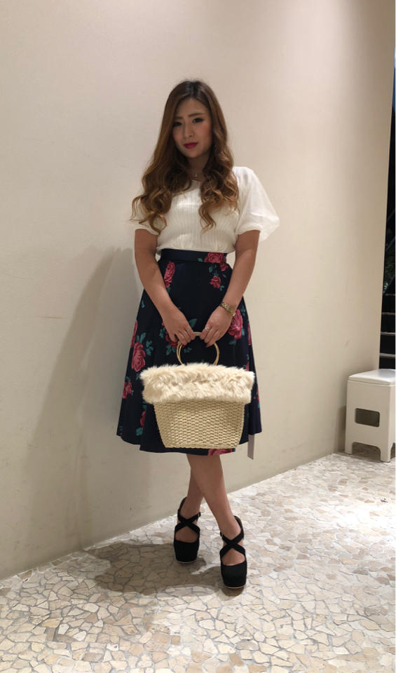 new！袖チュールニットトップス ×花柄フレアスカート :)♡♡ りむさんとオフショット◎♡