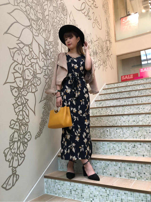 new！花柄プリーツワンピース × ノーカラースエードライダース :)♡ りむさんと新作フラッペ ♡♡