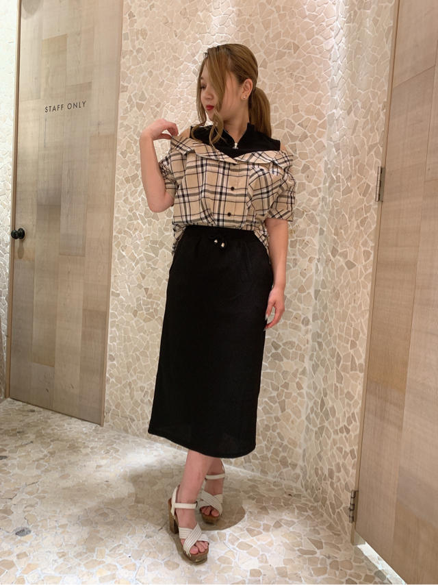 新作CODE！！チェック柄オフショルトップス×ワッフルスカートのご紹介♡♡