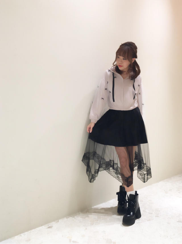 レイヤードスカートを着まわし♡大好きBlack×Pinkはメニーリボンパーカーでおまとめcode！