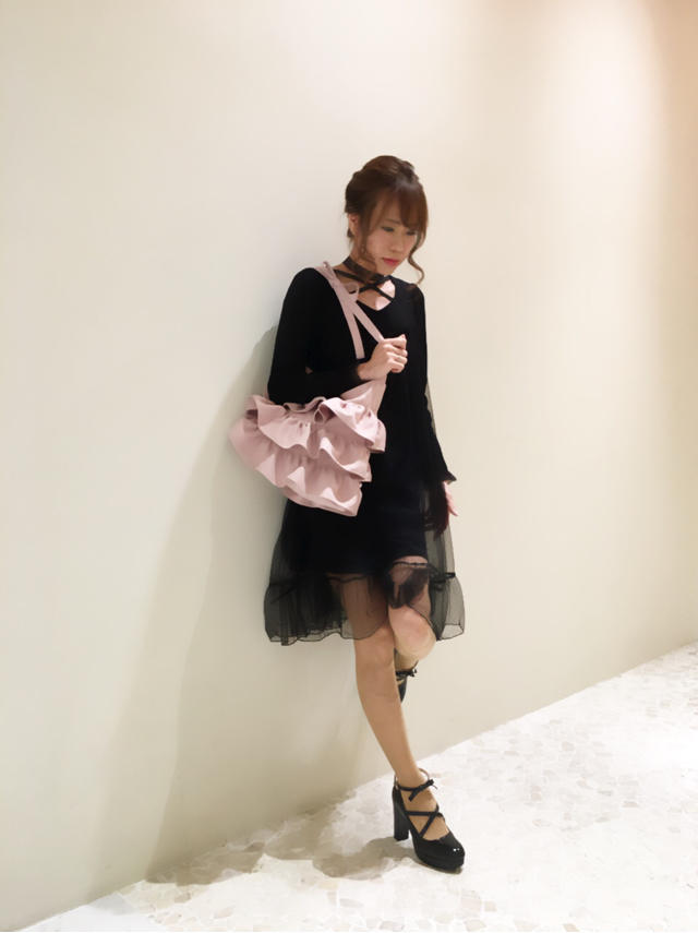 ドットチュール切替カットワンピースでBlack coordinate ♡