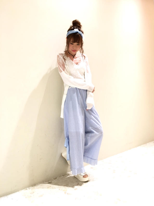 ギンガムワイドパンツ♡カラバリコーデご紹介