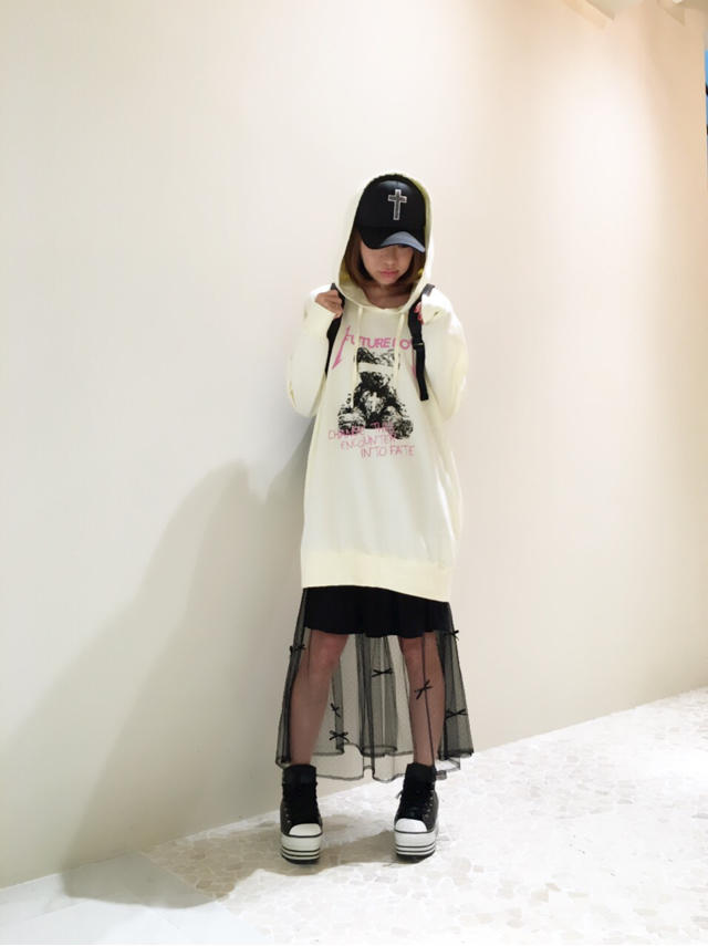 やっぱりクマプリントが好き♡パーカーワンピースにちょい足しコーデ♡