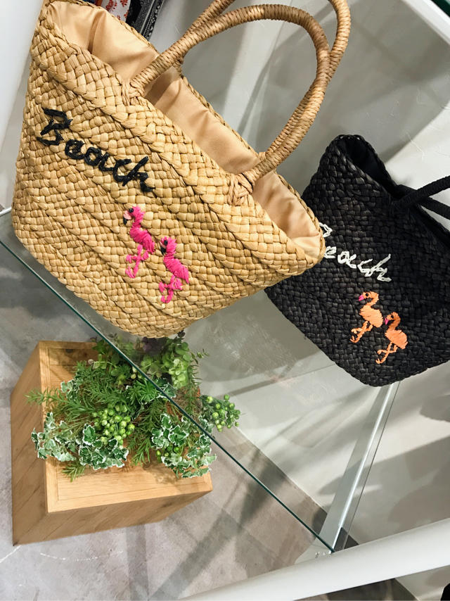 夏のリゾートスタイルに♡フラミンゴ刺繍かごバッグ♡まみたす