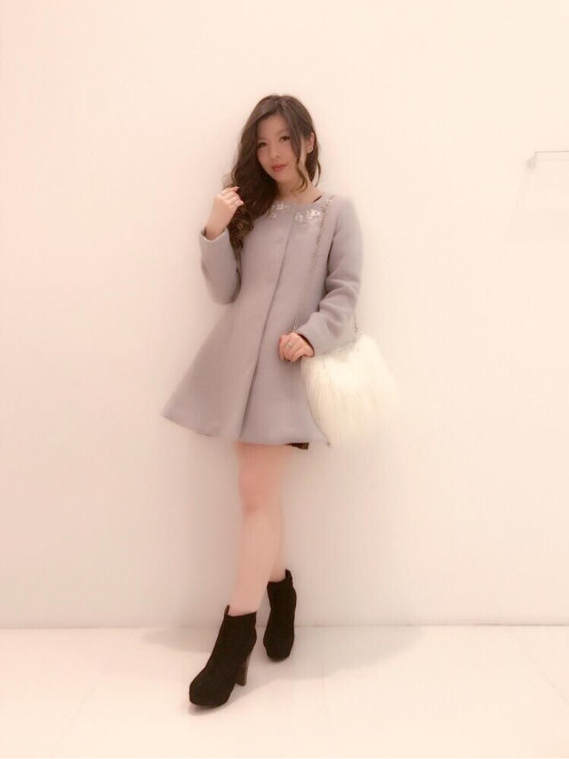3Dビジュー付きAラインコート♡AYANA