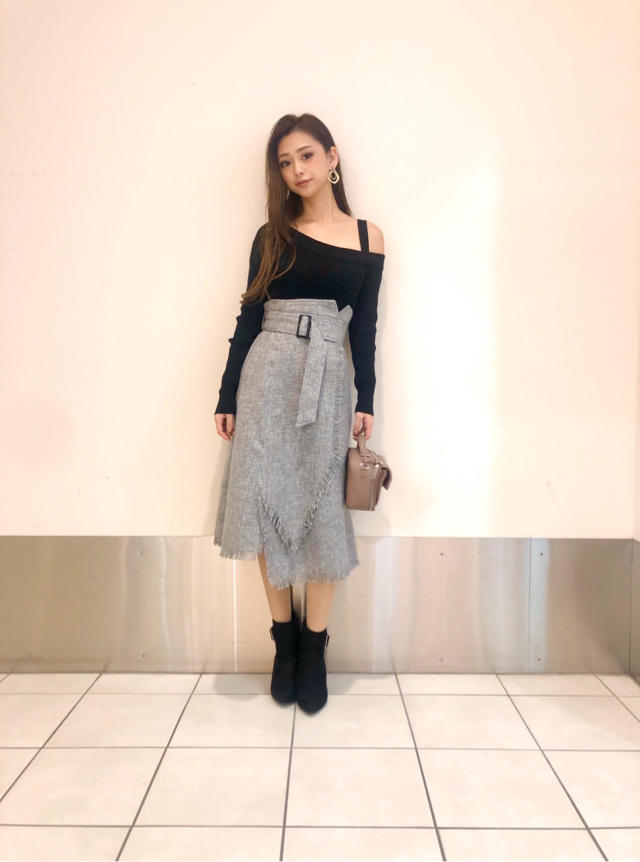 ツイードアシンメトリーワンショルワンピース♡角南