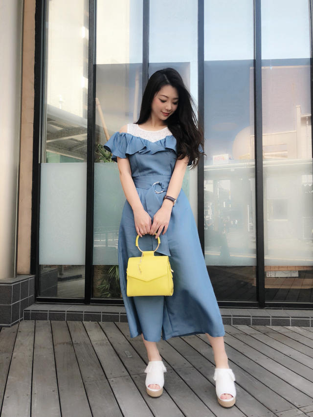 レース×デニムロンパース♡角南