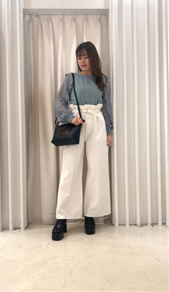 袖レース切り替えTOPS＆ギャザーベルトワイドパンツ♡永田