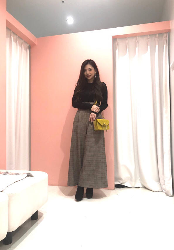 チェックワイドパンツ×ニットセット♡角南