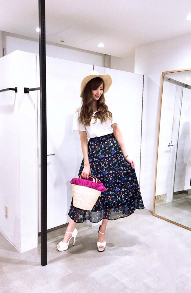 花柄♡裾シアー切替♡ミモレスカート(*˘︶˘*).｡.:*♡