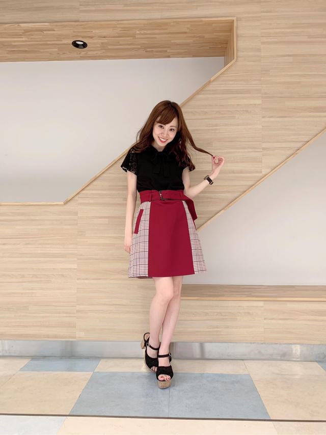ベルト付きブロッキングスカート♡