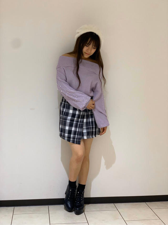袖のパールがかわいい！！オフショルニットトップス♡✏︎yuuka