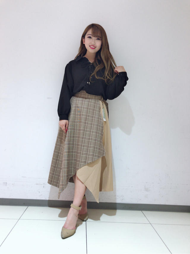 １枚でおしゃれ☆ブロッキングチェックイレヘムスカート♡✏︎Kae