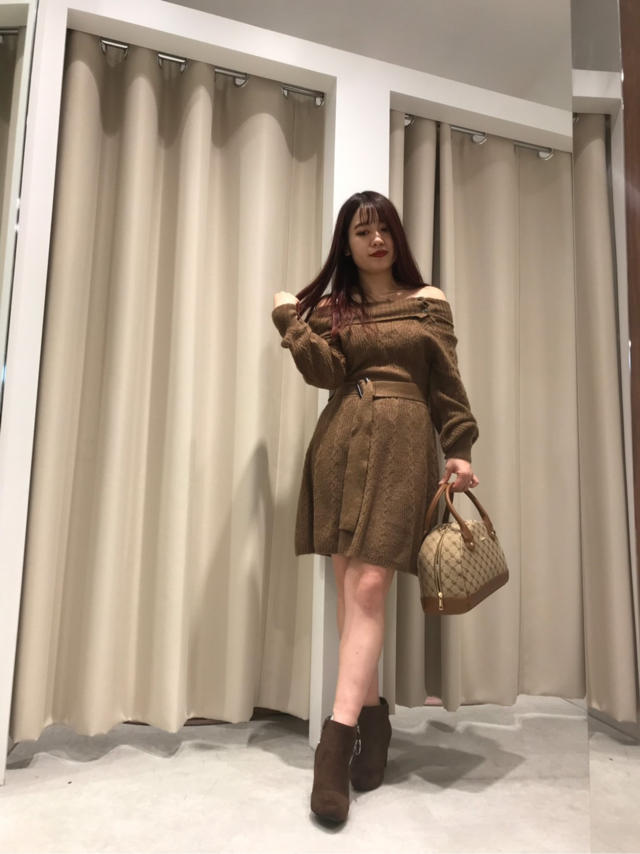 オフショルケーブルニットミニワンピ♡rina