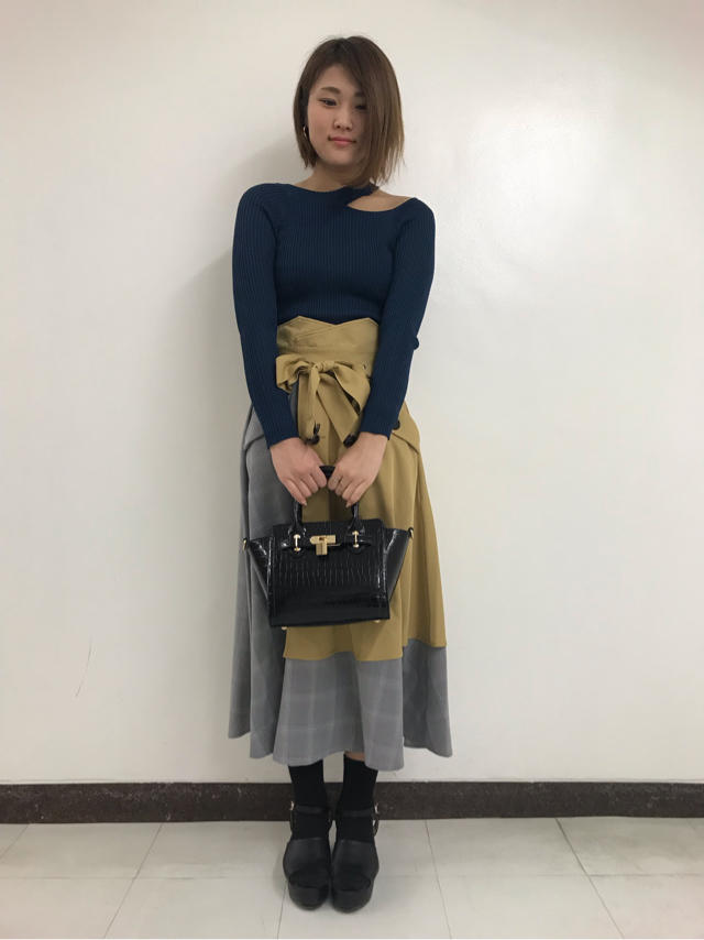 リブあみ肩あきニットコーデ♡rina