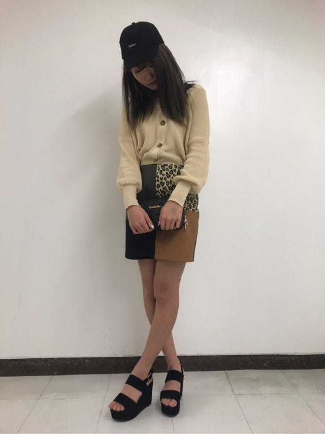 ブロッキングタイトスカート×レースインナー付きニットTOPS♡ローランド展♡ayaka