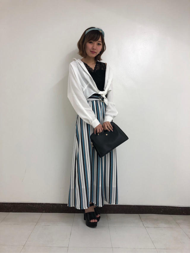ランダムストライプワイドパンツ♡池パstaffとタピオカ♡ayaka