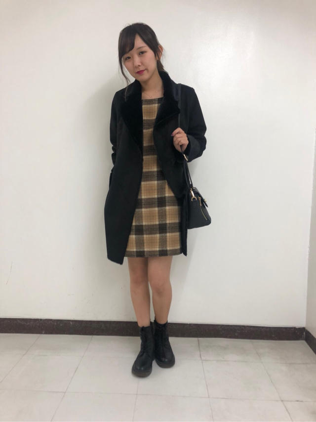 リボンベルトムートン×チェック柄ワンピ♡marina