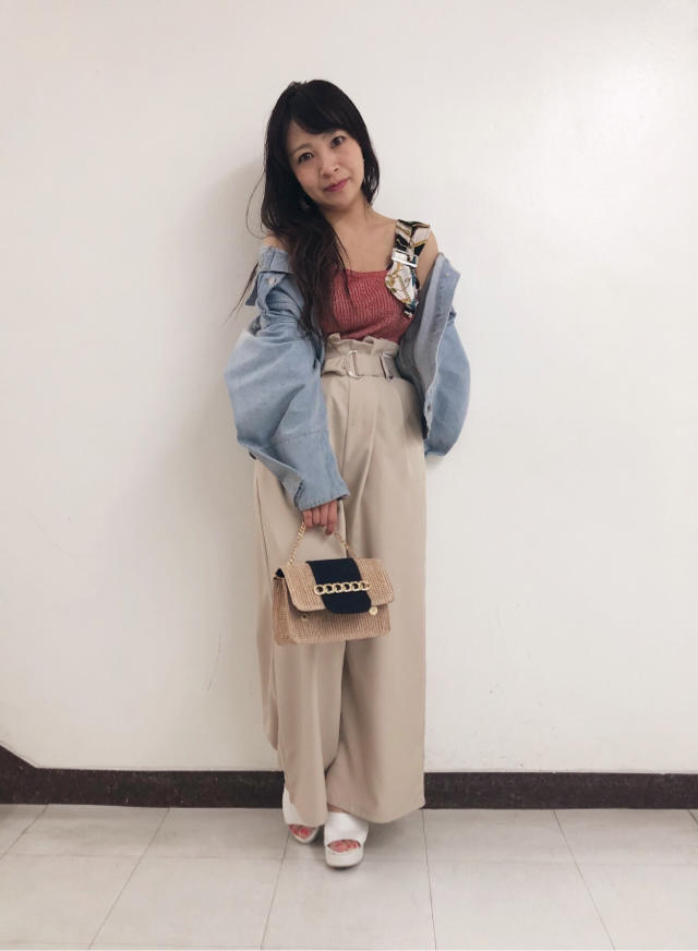 アラベスク柄ベルトニットタンク×ツイルワイドパンツ♡marina