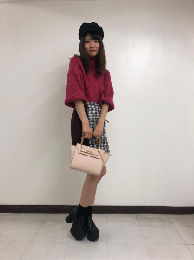 ボリュームニット×千鳥柄ブロッキングスカート♡marina♡お祭り♪♪
