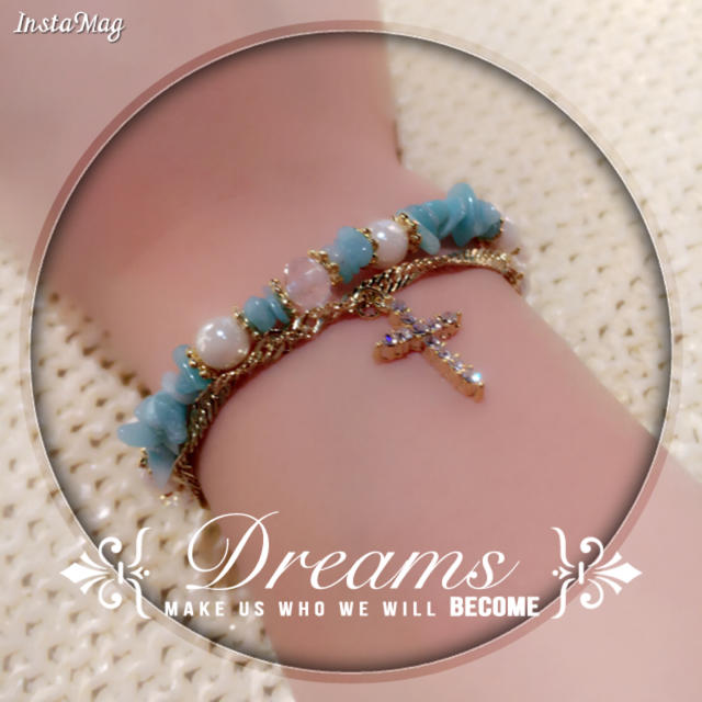 チェーン×カラービーズのSUMMERブレスレット♡青木