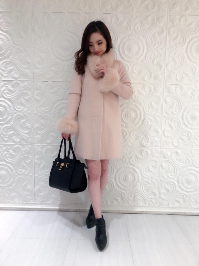 ファー×ビジュー付きウールコート♡