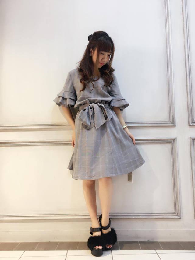 ワッフル袖♡ワンピ