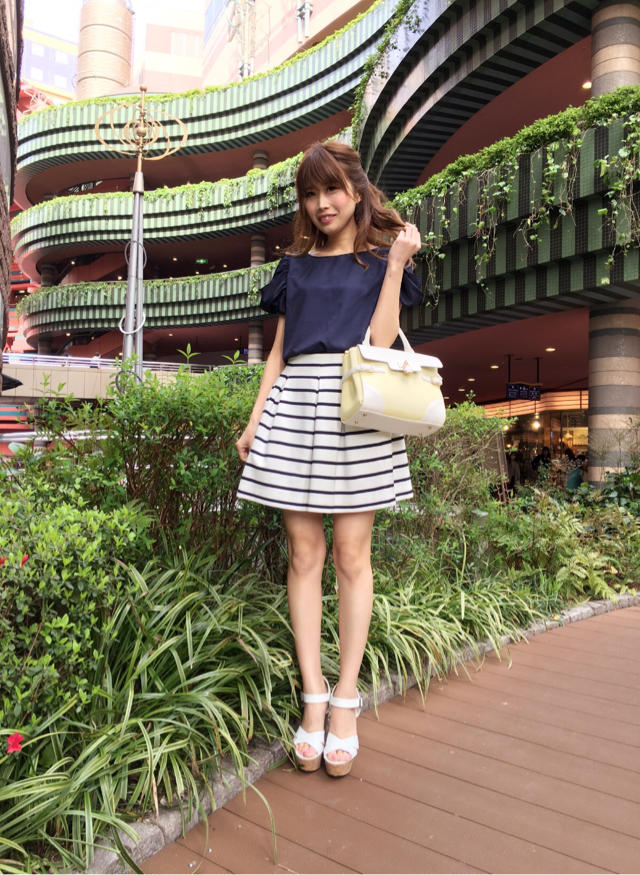 ボーダーフレアスカート着回し♡くまちゃん♡チーム昭和のオフショット