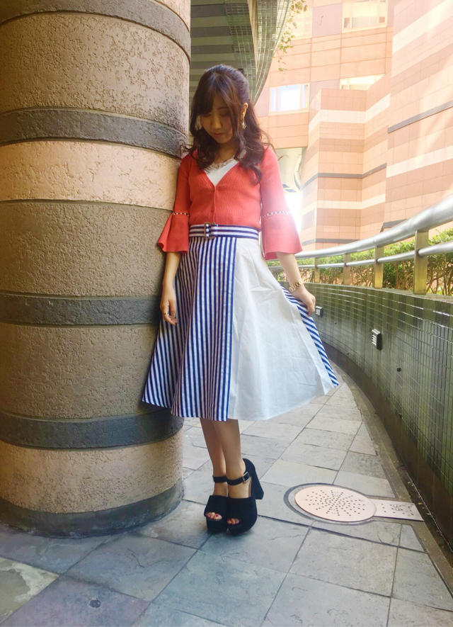 アシンメトリースカート♡パール付きニット♡さむ