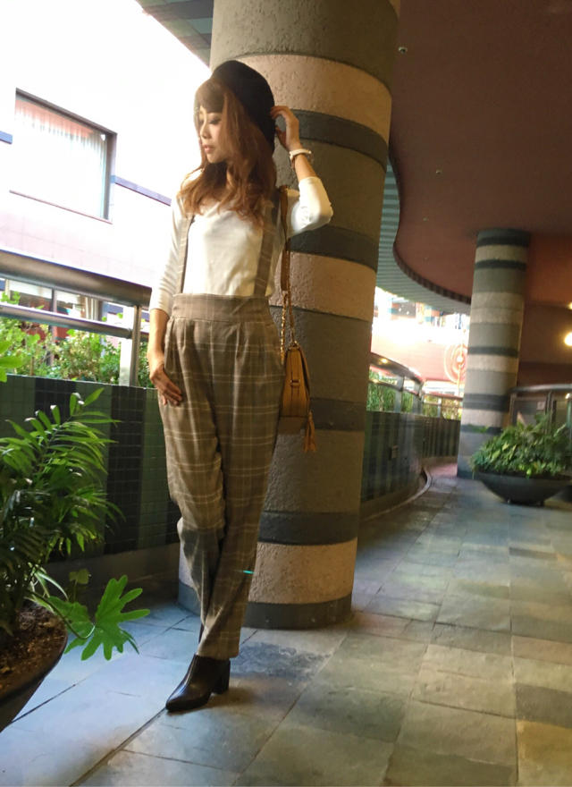 グレンチェックサロペット♡熊手チーフ