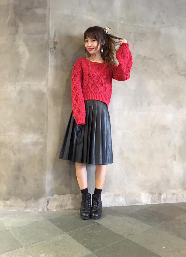♡フェイクレザープリーツスカート♡木戸チーフ♡
