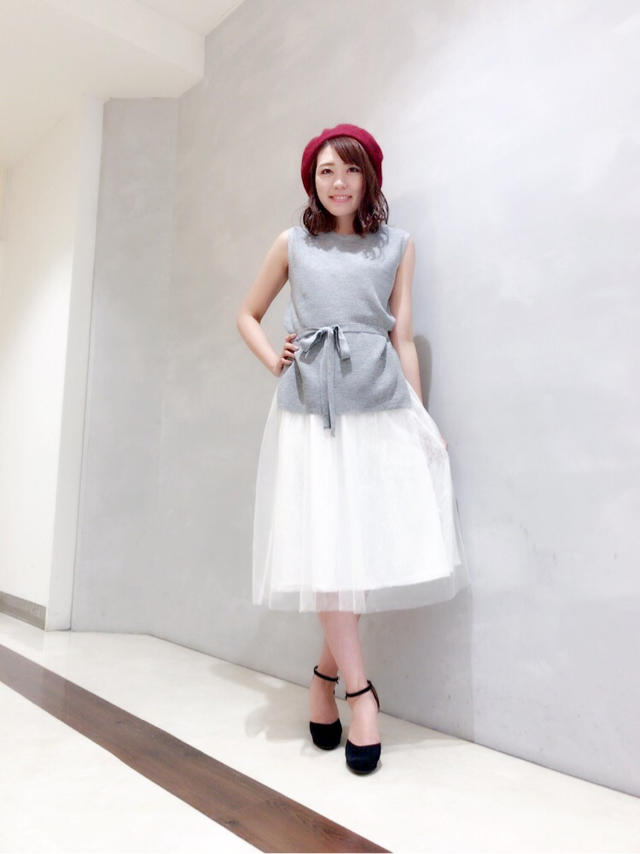 一枚で簡単大人可愛いコーデ♡ニットトップス付きチュールワンピース♡/ツーショット♡鈴木
