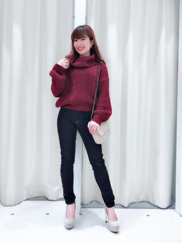 まみたす店頭code♡sexyな背中開きニット×パールスタッズ付きスキニーパンツ♡まみたす