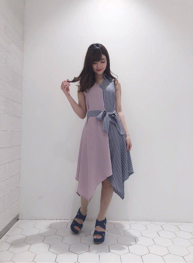 ブロッキングノースリーブシャツワンピ♡*