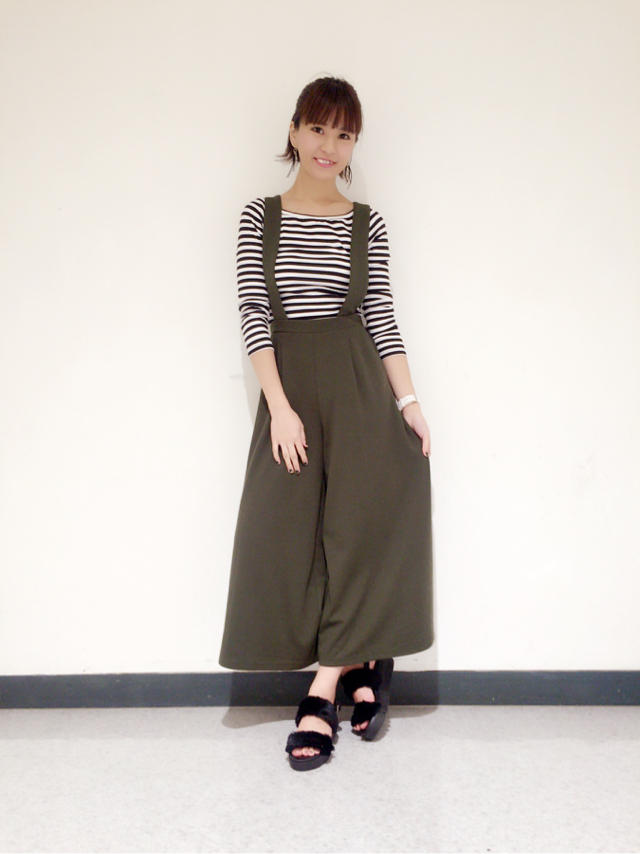 ボーダートップス×サスペンダー付きワイド♡