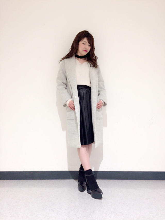 レザープリーツスカートコーデ♡