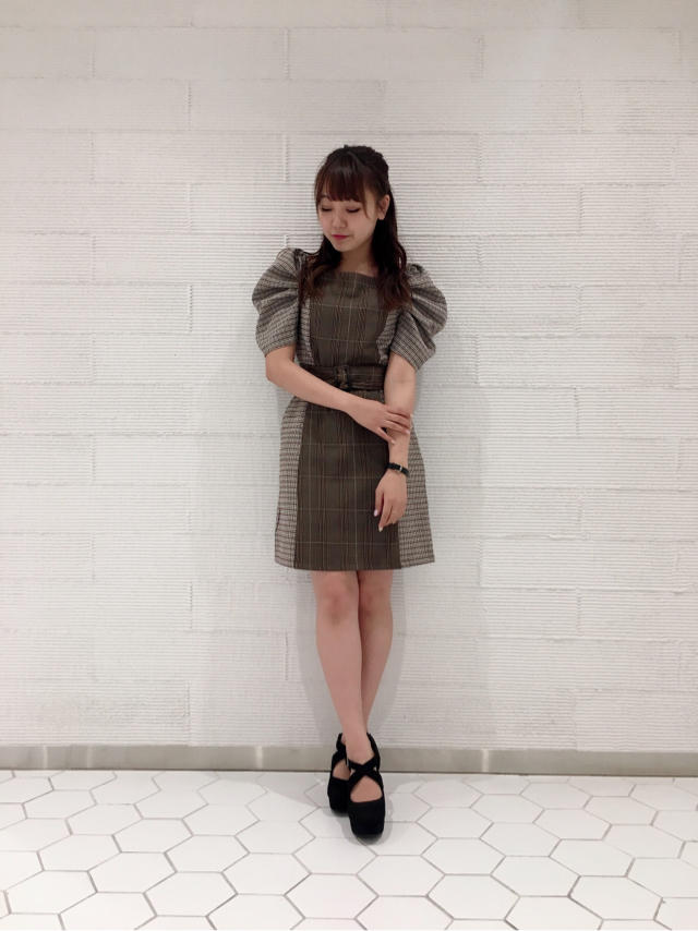 ♥ 新作 パワショルブロッキングチェックワンピース ♥yuuka