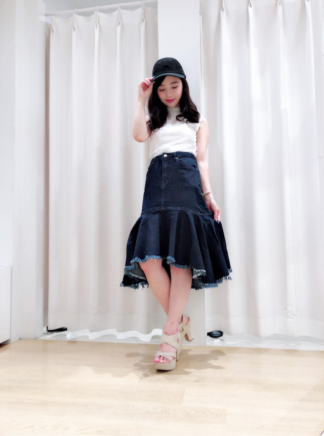 ♡新作プリーツレースTops×ペプラムデニムスカート♡
