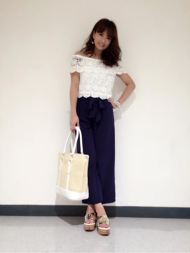 かぎ編みトップスコーデ♡