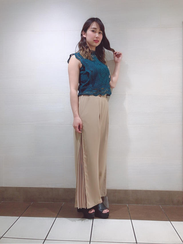 大人気code❤️総レースTOPS❤️プリーツワイドパンツ❤️