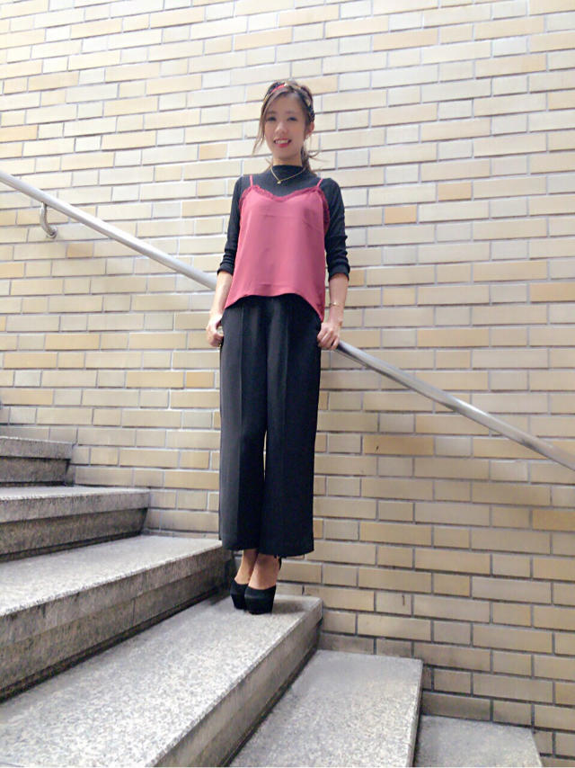 プレス掲載coordinate♡インナー付きレースサテンキャミ×ワイドパンツ♡まーちゃん