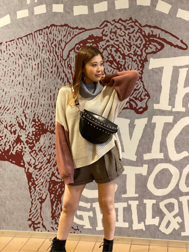 トリコロールカラーオフタートルニット♡marina