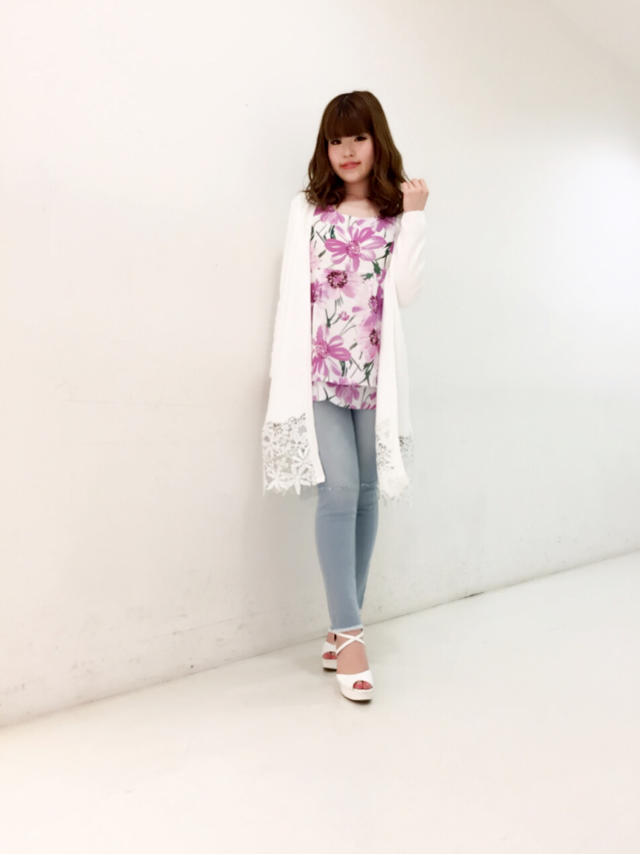 大柄フラワーバックリボントップス♡