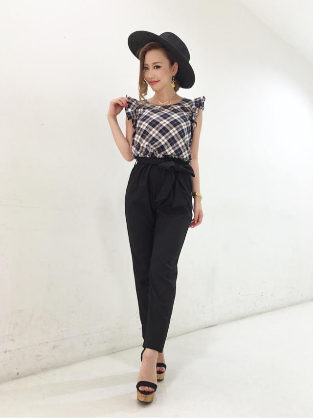 再入荷★チェックフリルオールインワン★