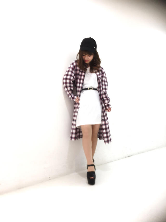チェックシャツ×ワンピ♡