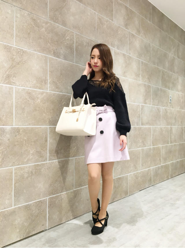 Rinaおすすめコーデ♡レース切り替えシャギートップス×台形ベルト付きスカート♡Rina