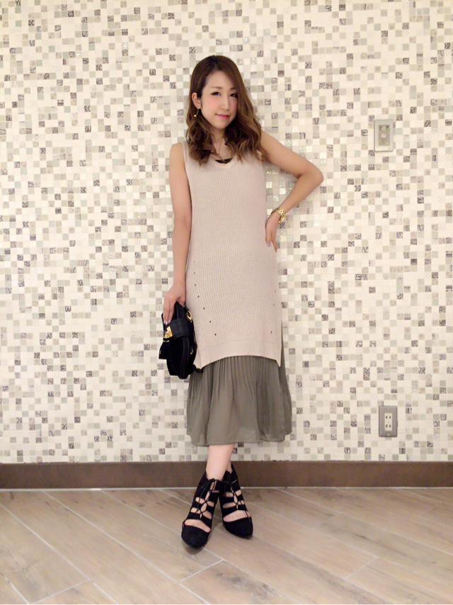 シフォンのプリーツスカートがキュート♡ニット付きワンピース♡