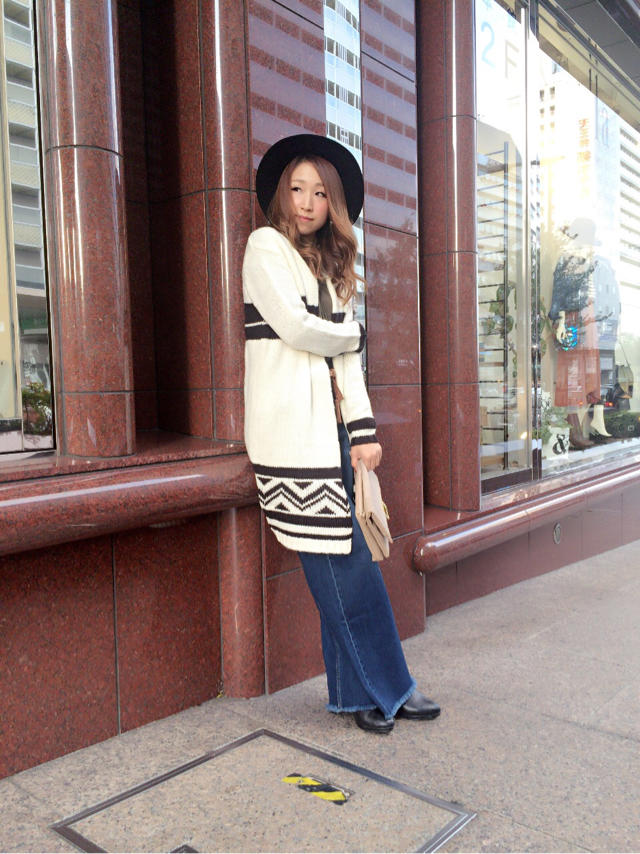 ネイティブ柄が可愛い♡コーディガンスタイル♡休憩のオフショット♪♪nao
