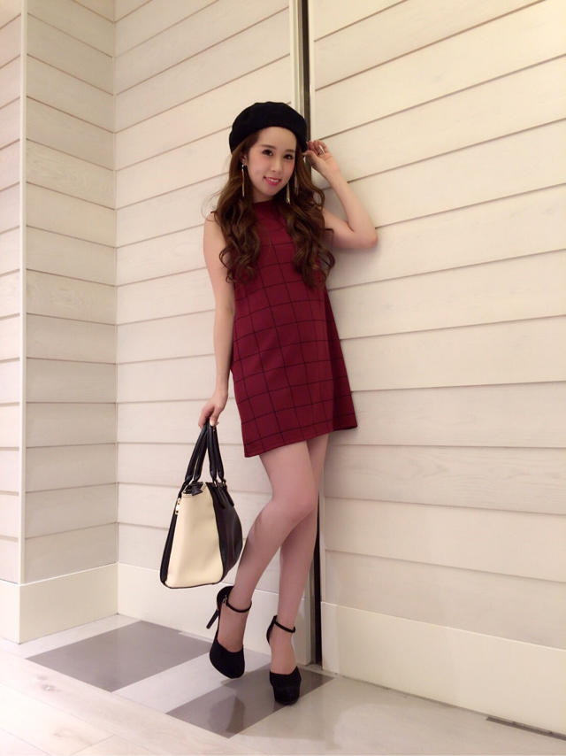 チェックワンピース ＆ ベレー帽で秋コーデ♡