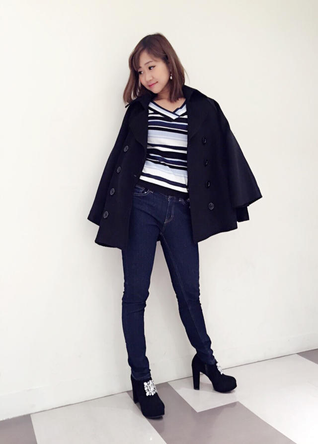 Vネックランダムボーダートップス♡♡